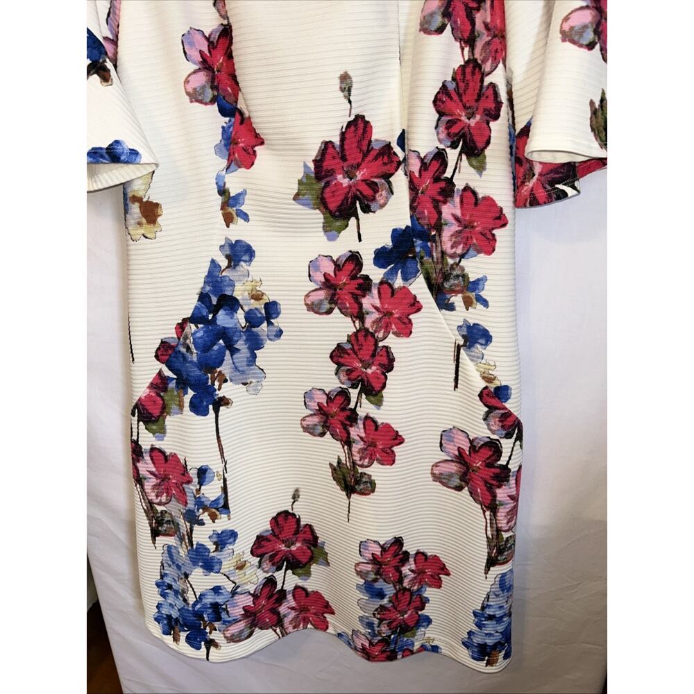 Julian Taylor New York Womens 14 Floral Shift Dress Ivory Pink Short Sleeve - Picture 4 of 10